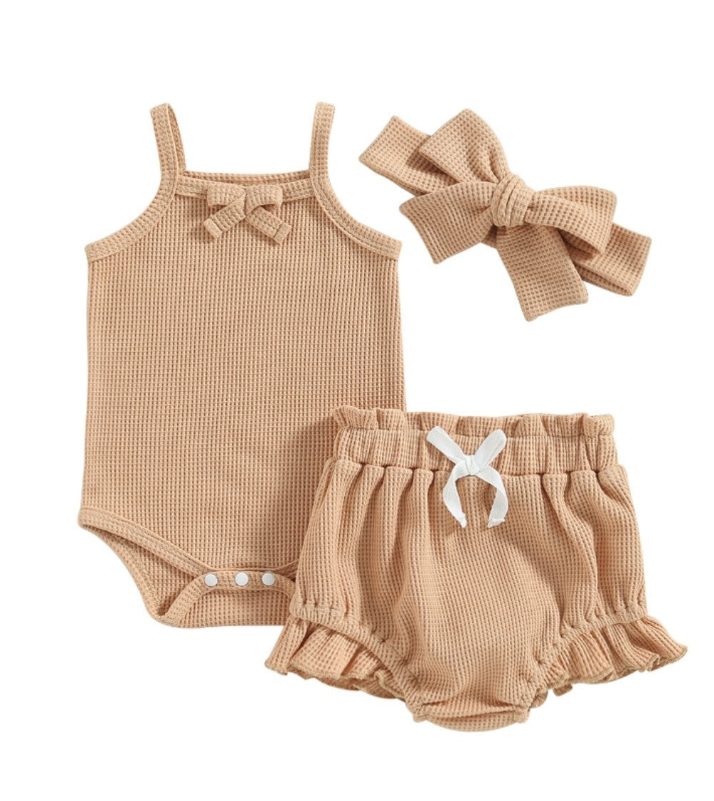 Children's Summer Waffle Suspender Bow Set