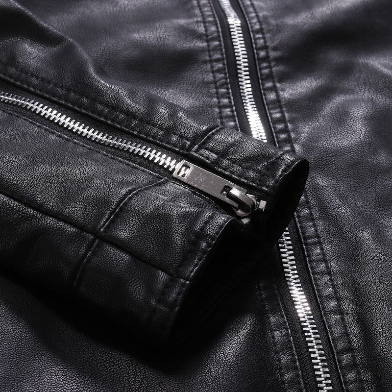 Slim casual men's leather jacket