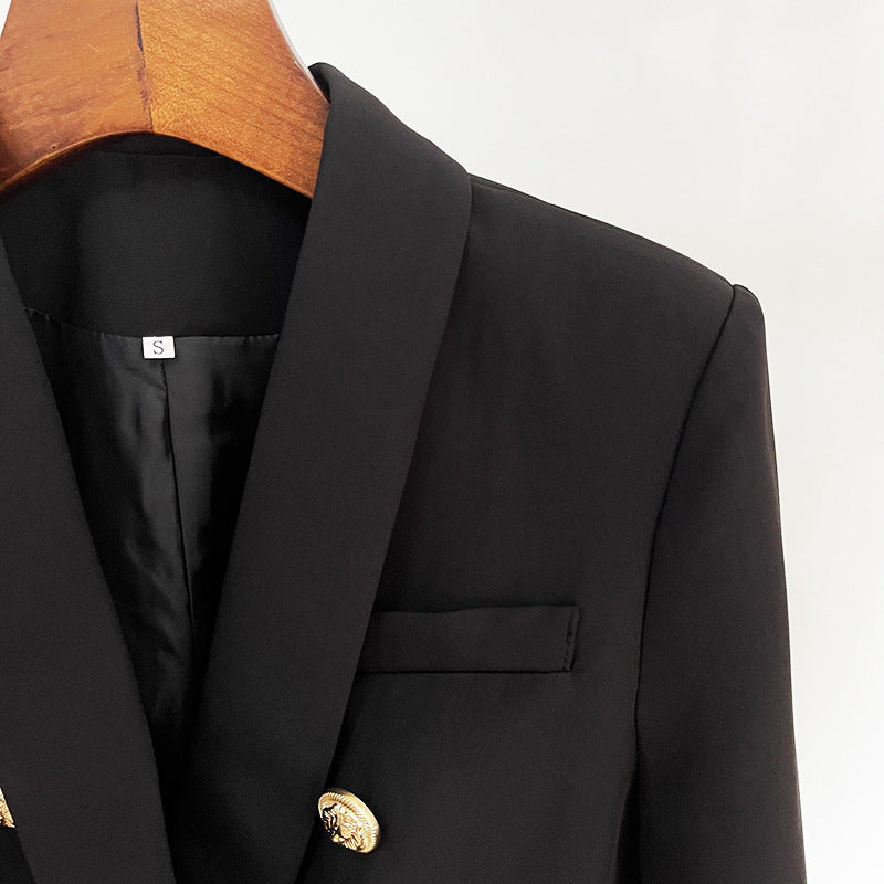 Ladies Jacket Lion Head Metal Buckle Double-breasted