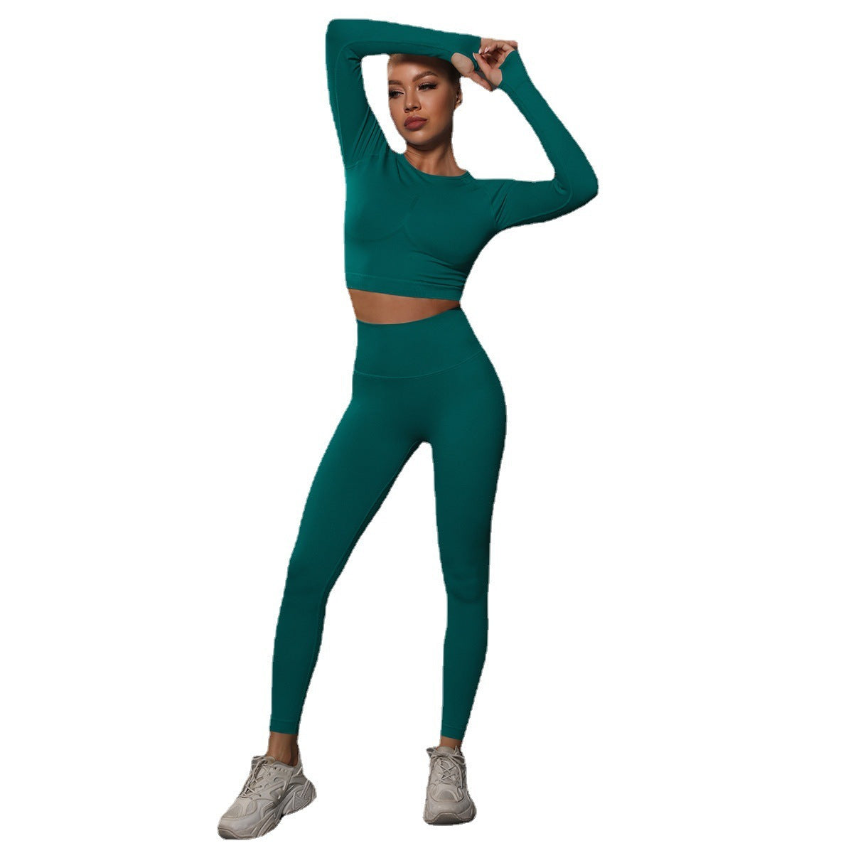 Solid Color Knitted Peach Hip Tight Hip Slimming Yoga Pants Suit
