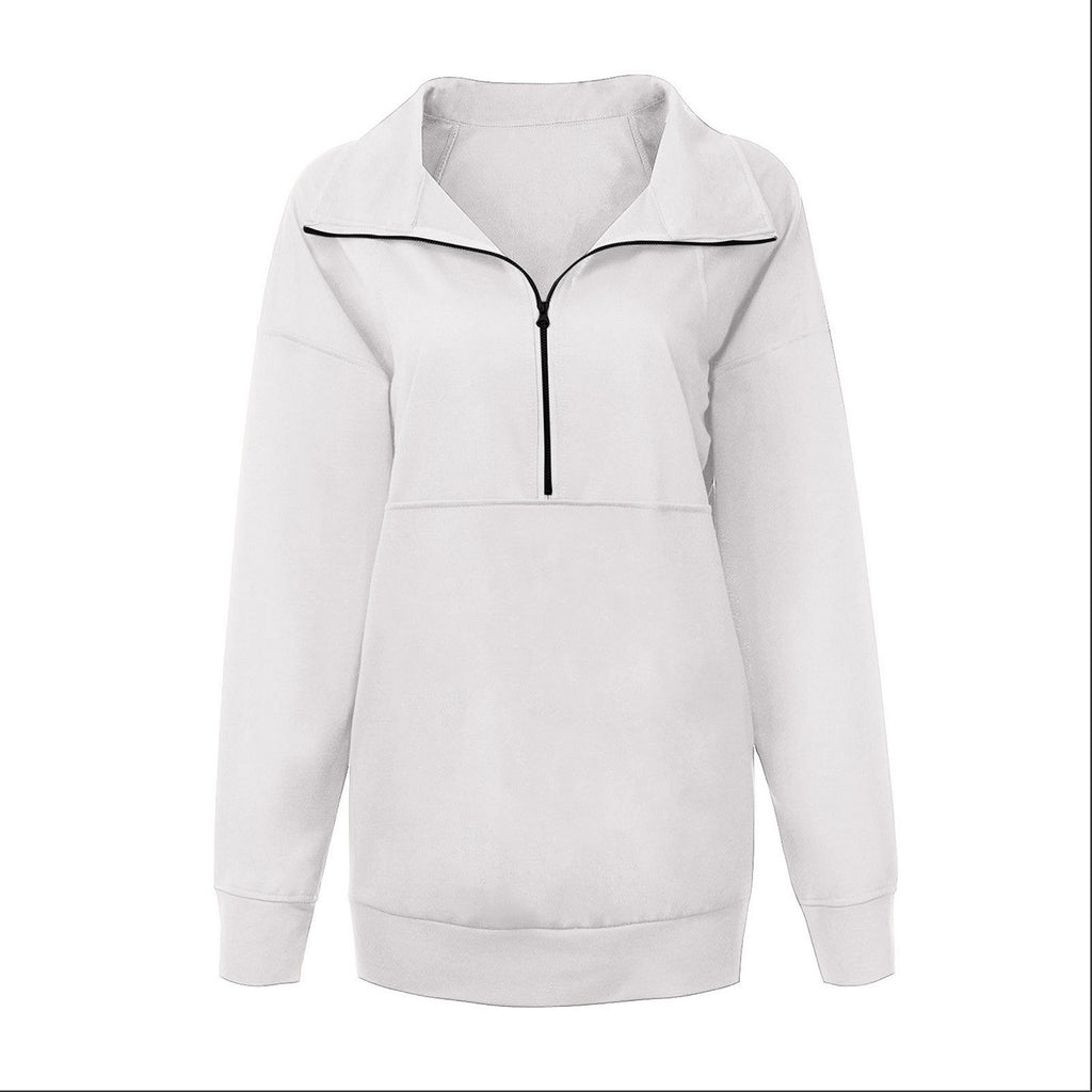 Solid Color Stand-up Collar Long-sleeved Zipper Jacket Hoodie