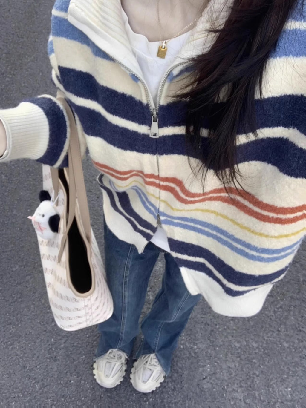 Early Spring Stand Collar Zipper Sweater Cardigan Coat