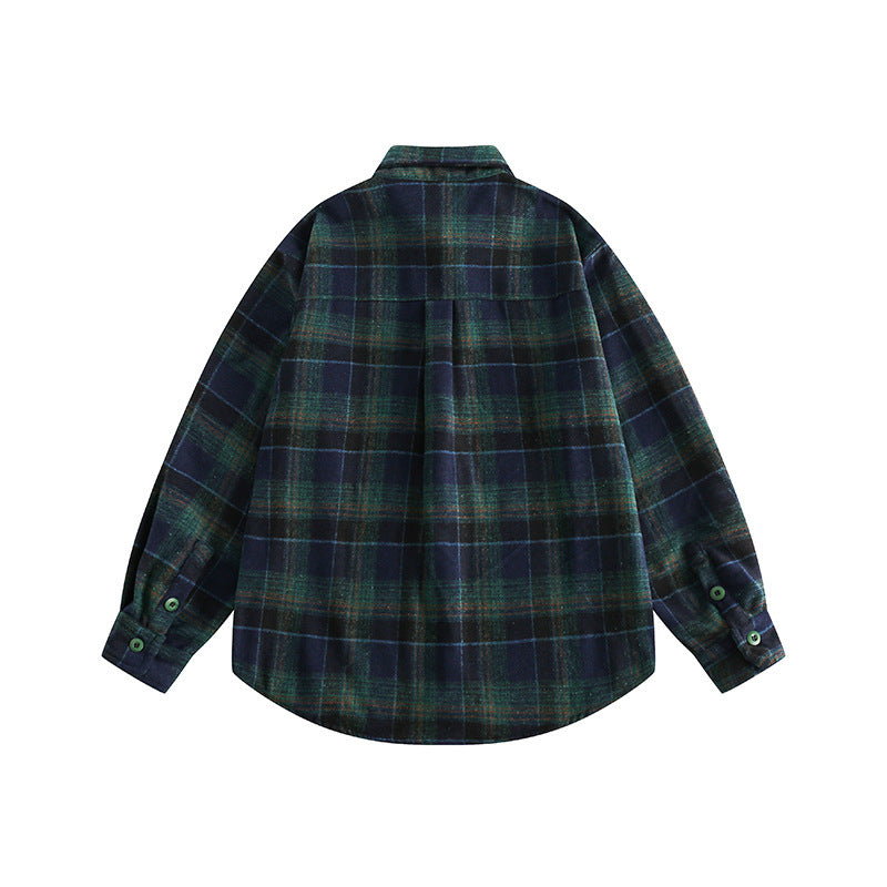 Color Matching Plaid Pocket Decorative Lapel Shirt