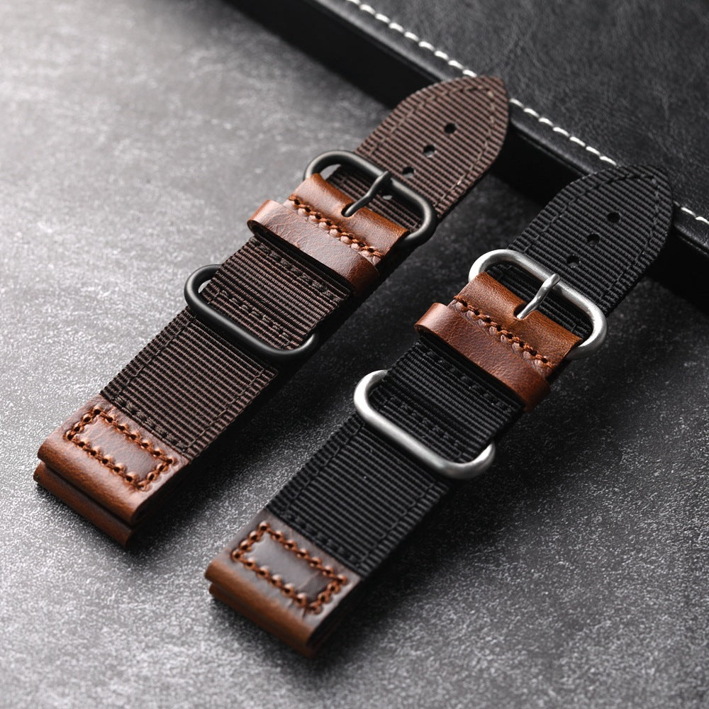 Handmade Double Layer Nylon Watchband Fit Genuine Leather Wear-resisting