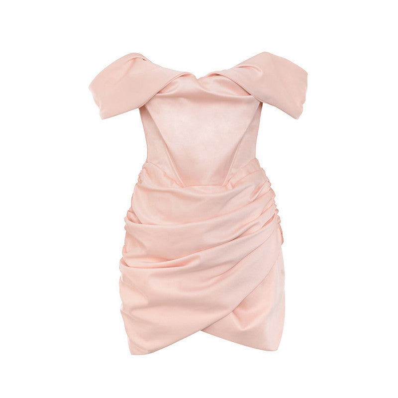 Women's Off-the-shoulder V-neck Chest-wrapped Ruffle Hip Dress