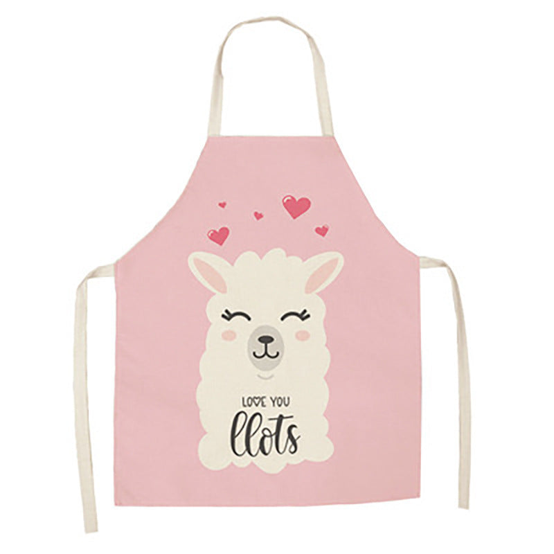 Cartoon Alpaca Cactus Cotton Linen Apron