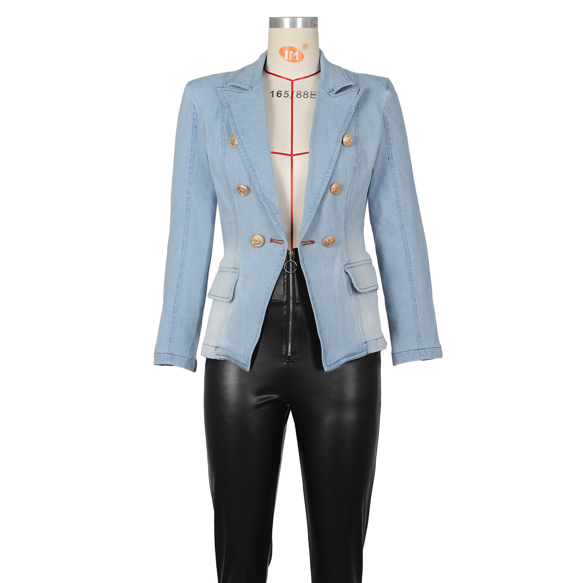 Women's European And American Slim Double-breasted Denim Suit Jacket