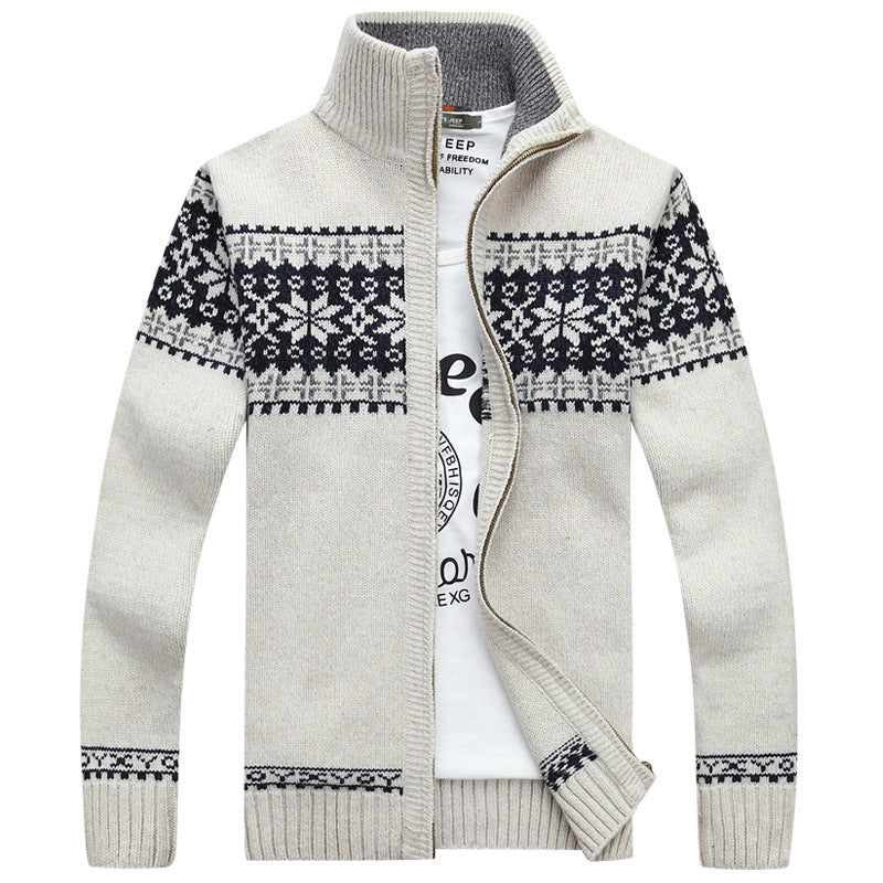 Men's Jacquard Slim Stand Collar Sweater Casual Coat