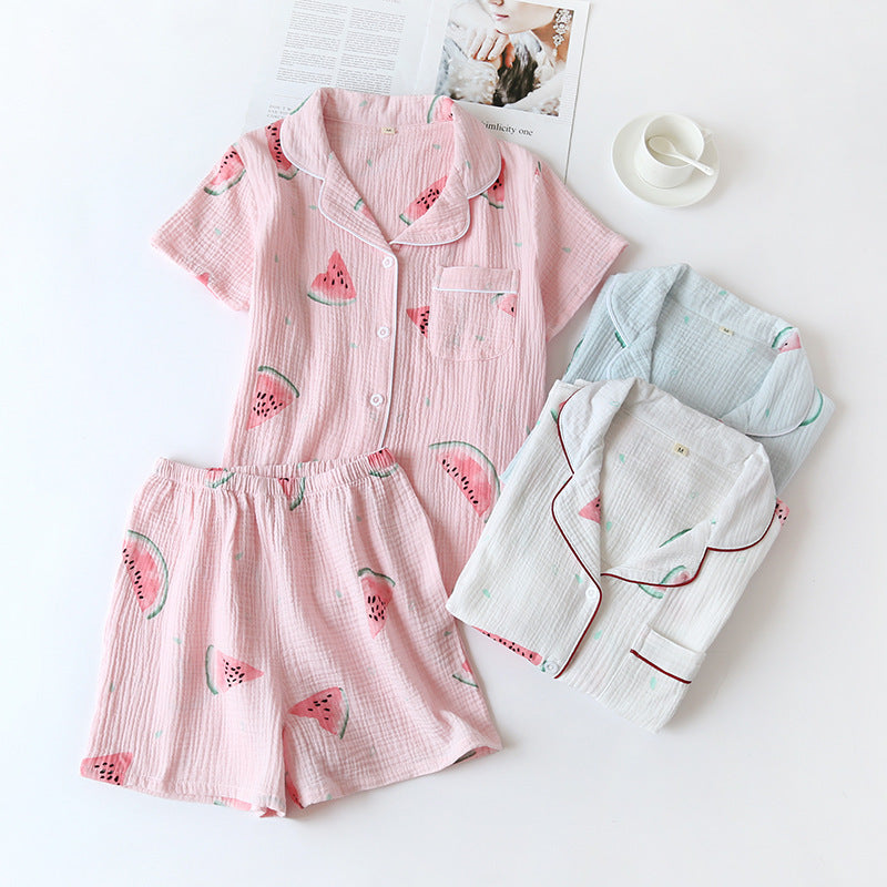 Summer Cotton Crepe Pajamas Short-sleeved Shorts Small Fresh Can Be Worn Outside Ladies' Homewear
