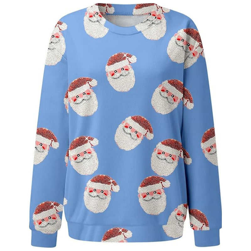 New Hot Sale Women's Casual Capless Round Neck Regular Drop Shoulder Sweater Pullover Print Top