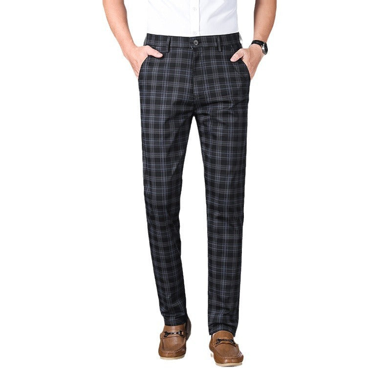 Checkered Elastic Straight Leg Casual Pants