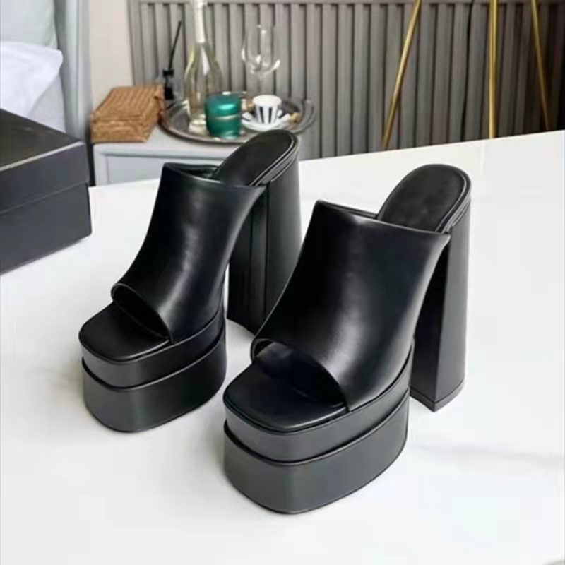 European And American New High-heeled Square Toe Shoes