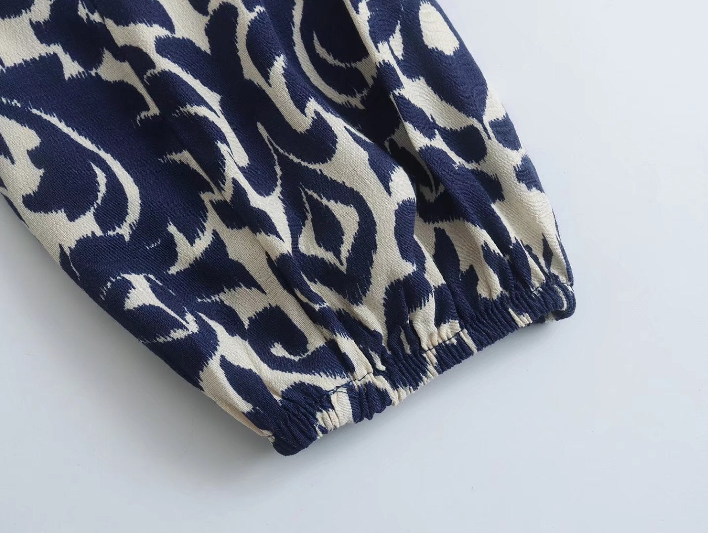 New Women's Stand Collar Printed Long Sleeve Waist-controlled Lace-up Dress