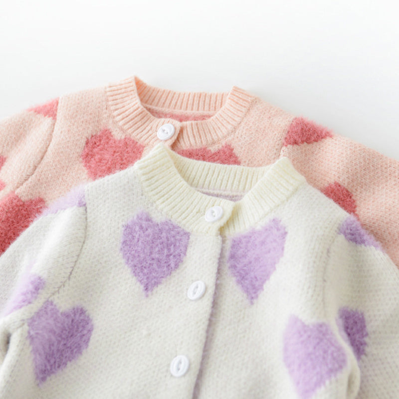 Spring Autumn Infant Baby Girls Knit Long Sleeve Loving Heart Coat Rompers