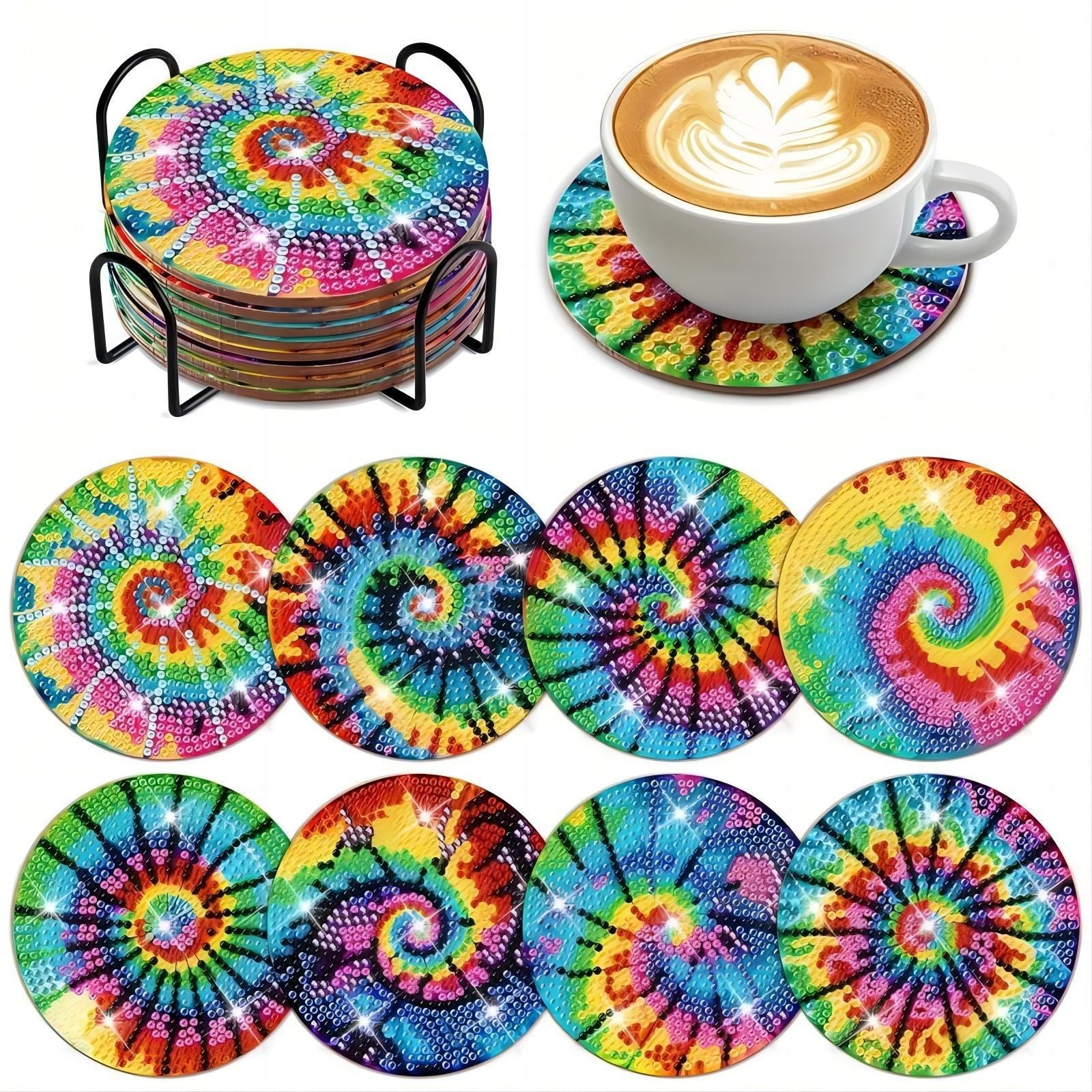 8-piece DIY Diamond Painting Coaster With Cup Holder