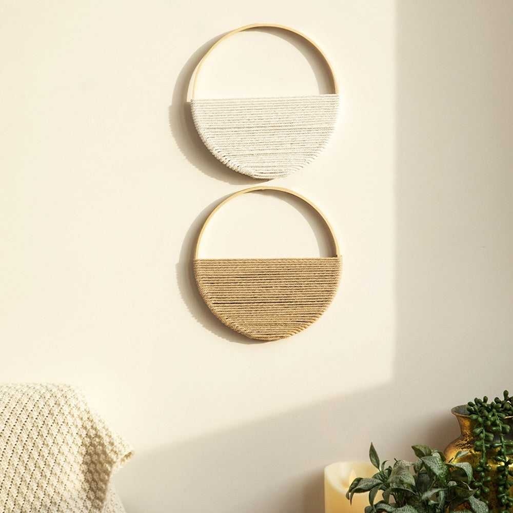Bohemian Two Tone Bamboo Ring Hand Woven Wall Hanging