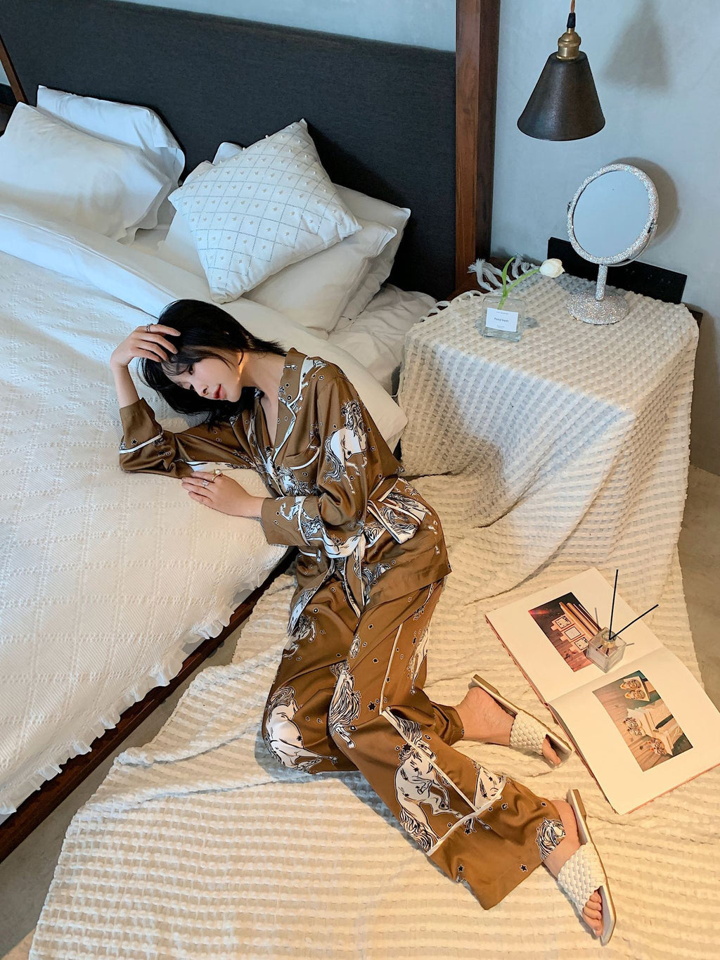 Belted Silk Pajamas Home Clothes Women's Suit