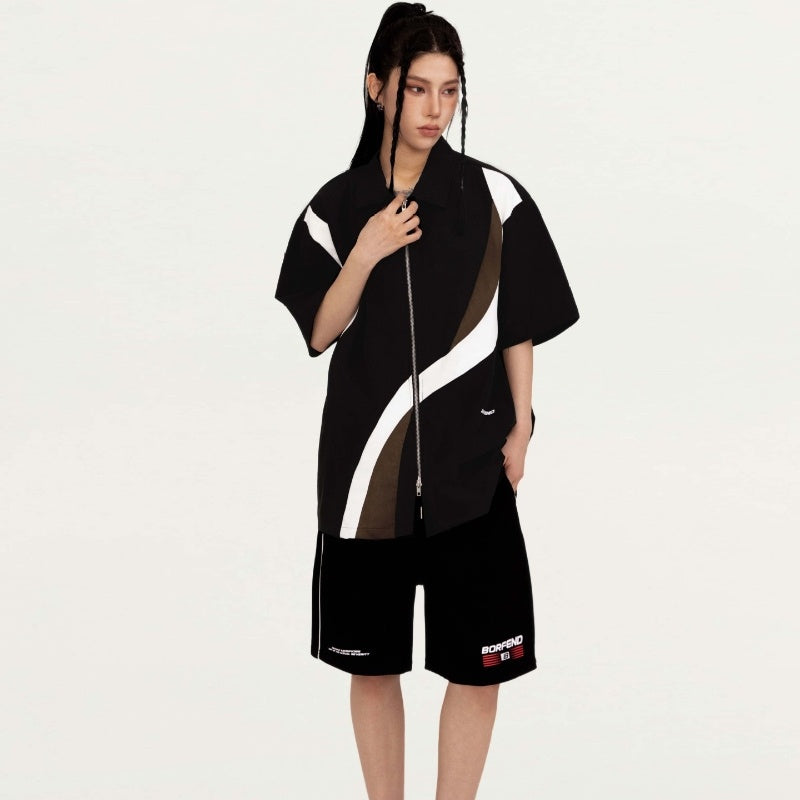 High Street American Stitching Contrast Color Zipper Lapel Lining