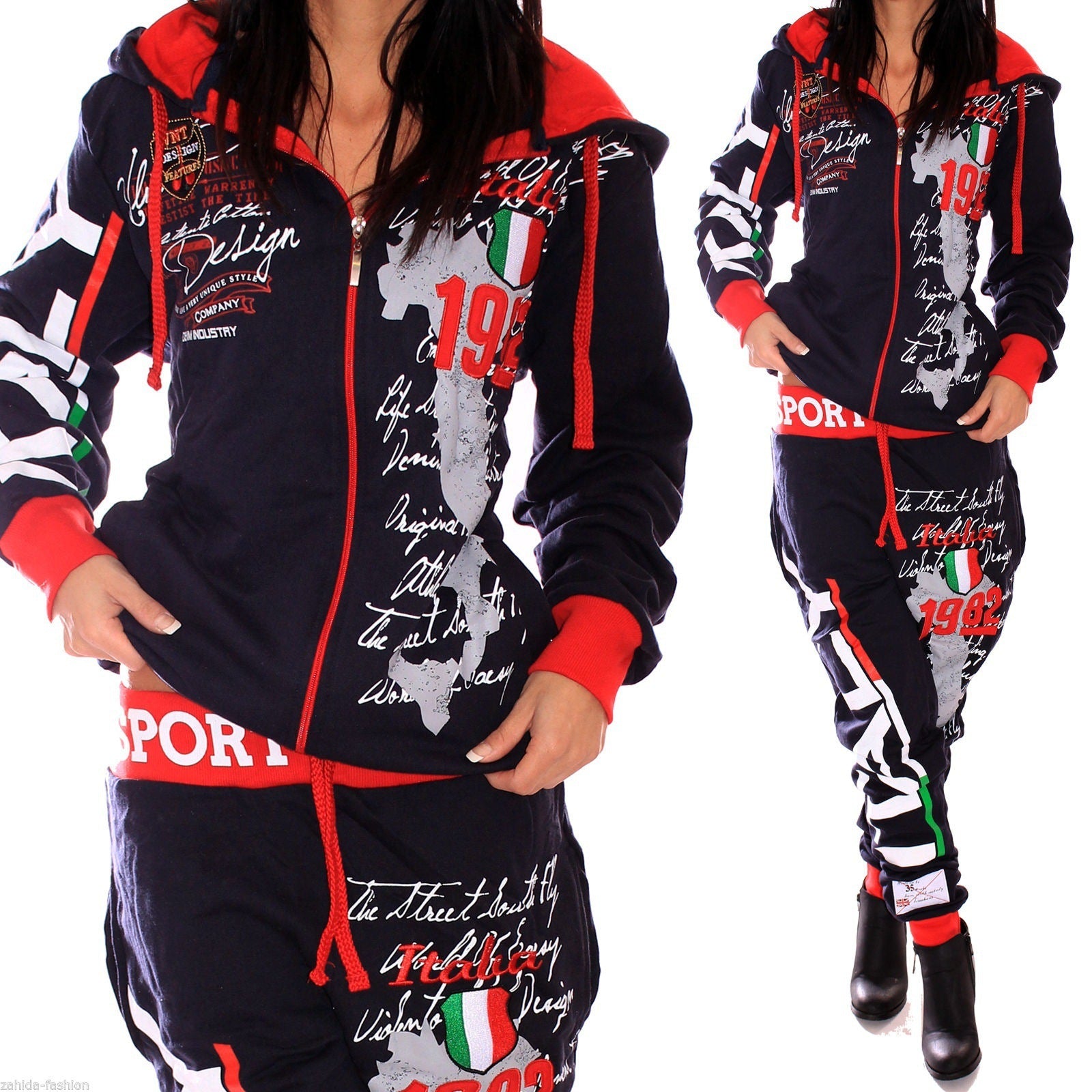 Fashion Ladies Hooded Letter Print Sports Suit
