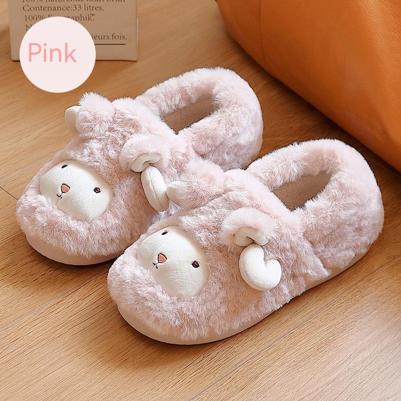 Cute Plush Thickened Ankle Wrap Cotton Slippers