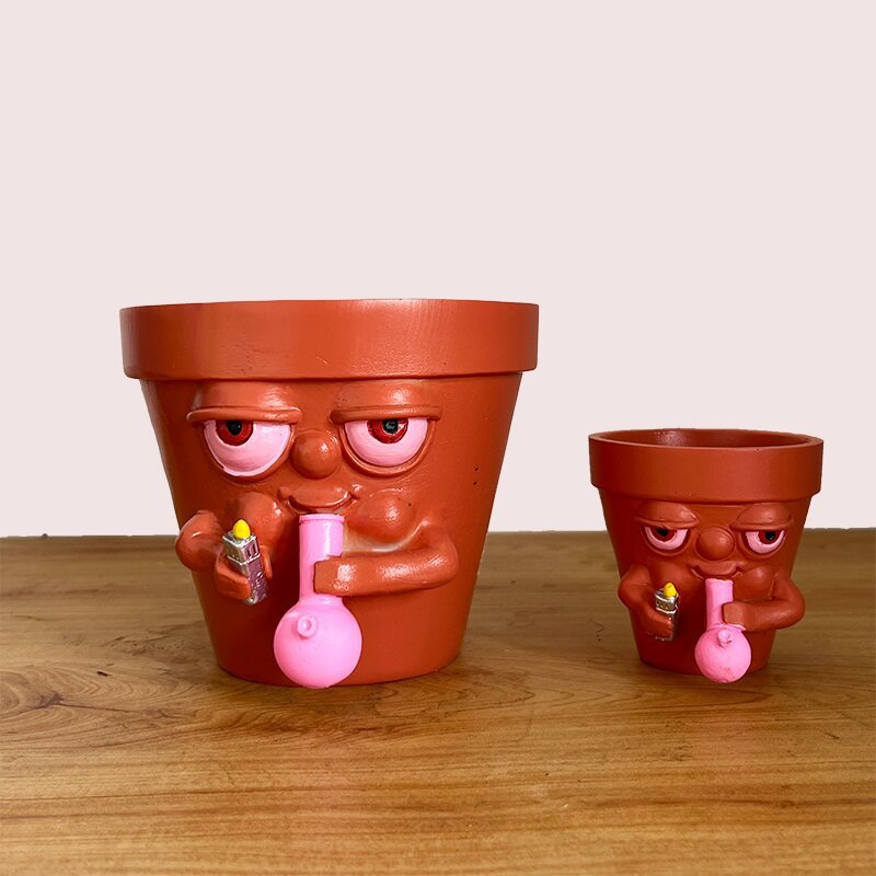 Simple Cartoon Smoking Creative Flower Pot Resin Crafts