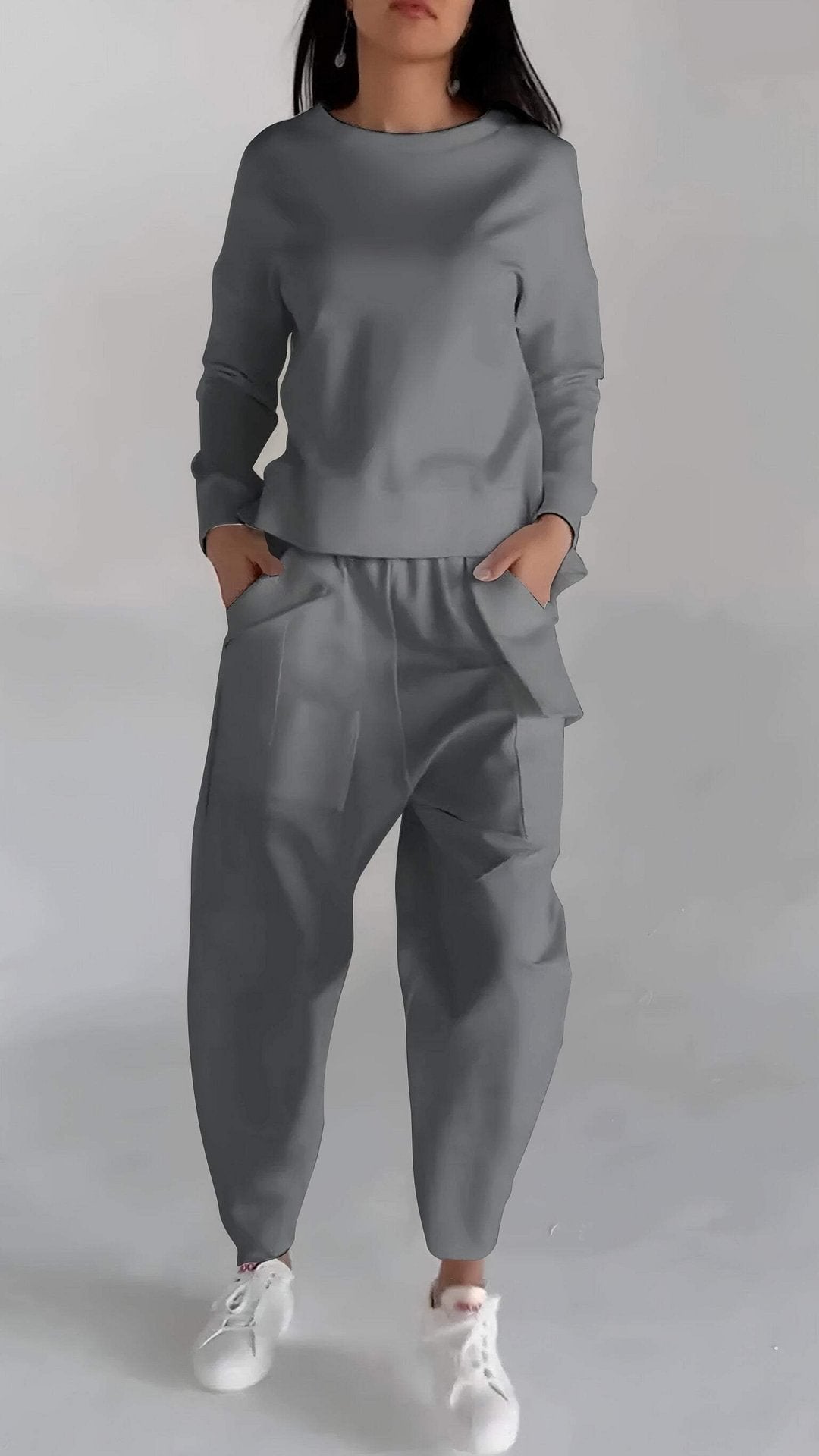 Women's Round Neck Long-sleeve Suit Pocket