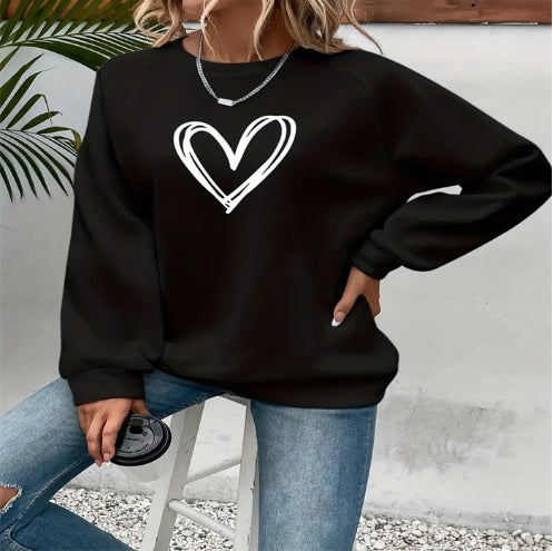 Solid Color Love Print Round Neck Pullover Hoodie