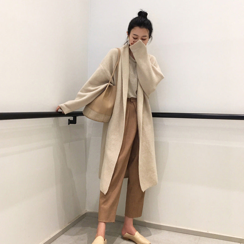 Sweater Loose Outer  Lazy Wind Mid-length Knitted Cardigan Jacket