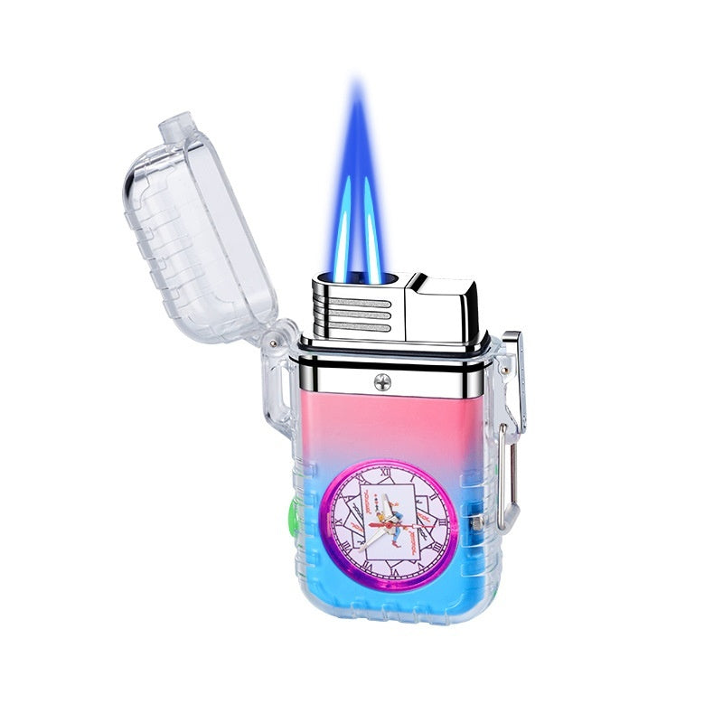Transparent Case Gas Lighters Disc With Watch