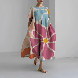 Women's Loose Short Sleeve Dress Comfortable 3D Digital Printing