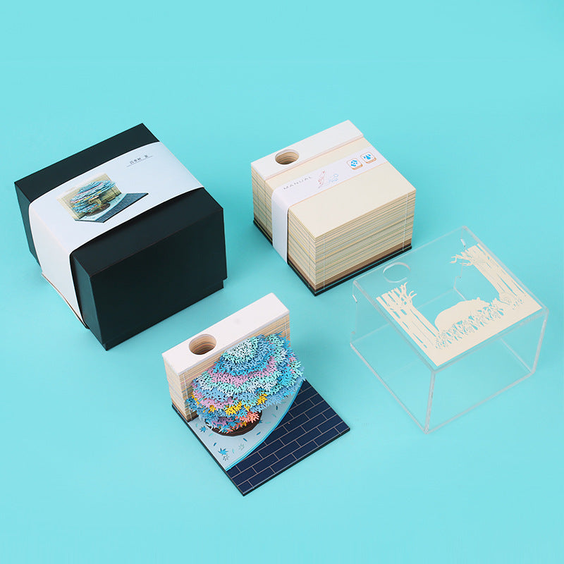 Four Seasons Tree Tree Planting Festival 3D Stereo Notepad Paper Carving