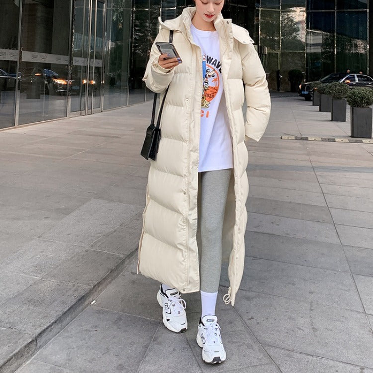 Korean style loose padded padded jacket over the knee mid-length padded padded jacket