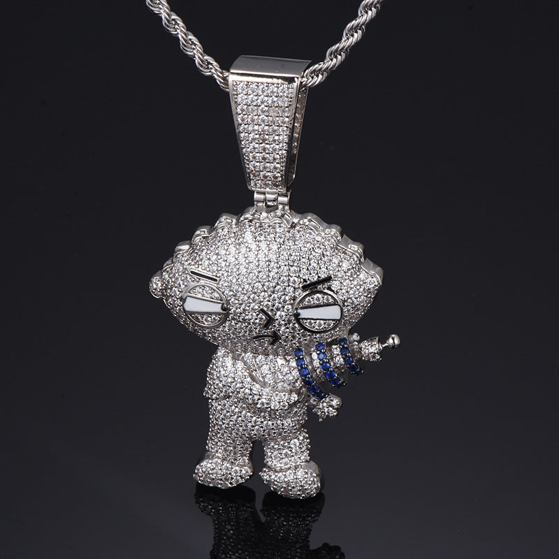 Cartoon Character Pendant Diamond Silver