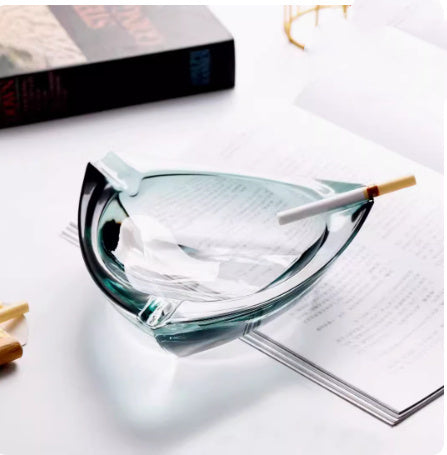 Crystal Glass Gold Rim Ashtray Prevent Fly Ash