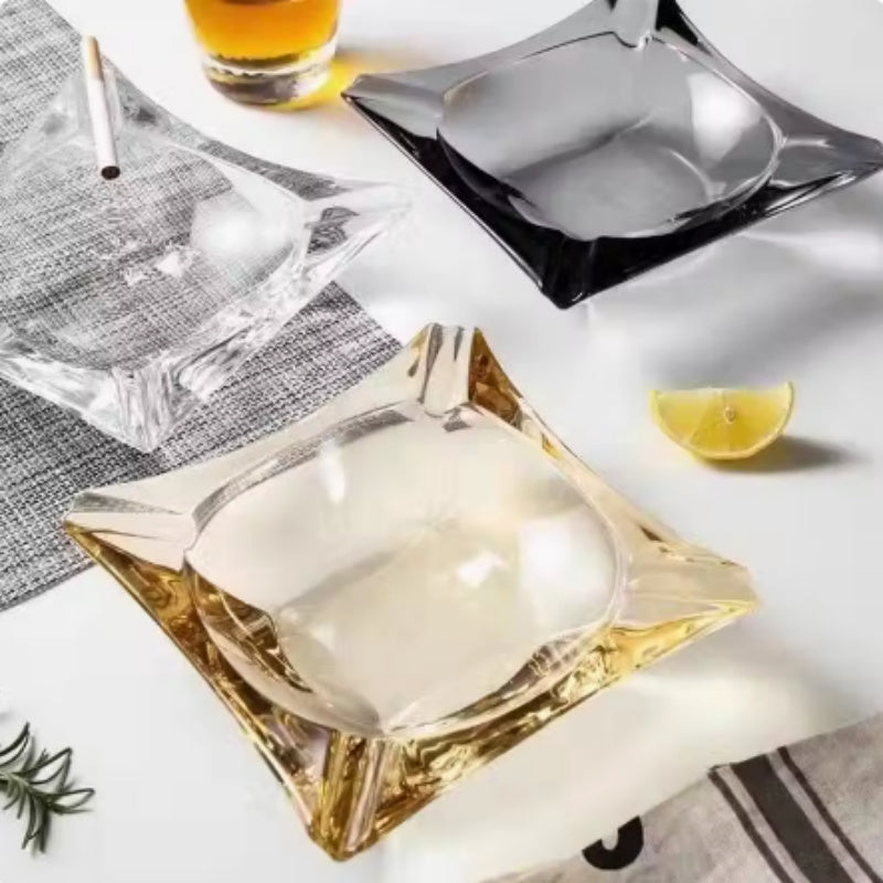 Crystal Glass Gold Rim Ashtray Prevent Fly Ash