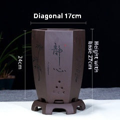 Fine Zisha Flowerpot Hand-carved Hexagonal