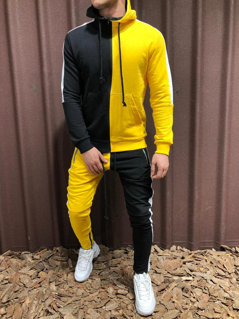 Contrast hooded jacket + pants two-piece suit