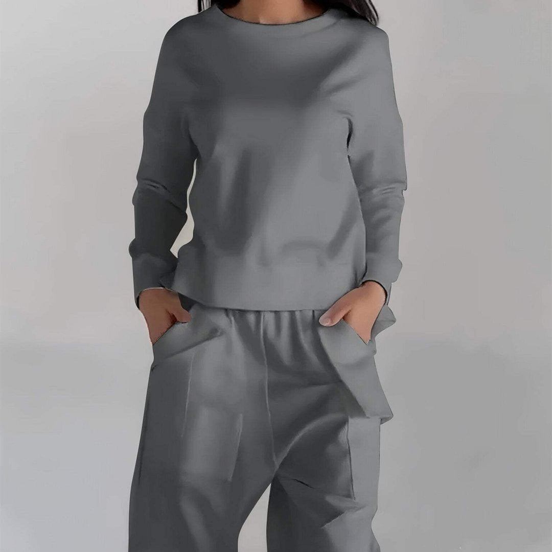 Women's Round Neck Long-sleeve Suit Pocket