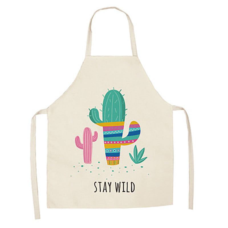 Cartoon Alpaca Cactus Cotton Linen Apron