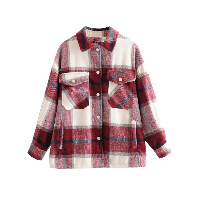 Ladies casual plaid shirt jacket