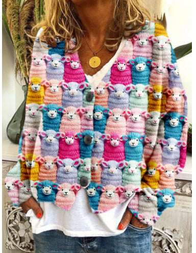 Christmas Abstract Printing Casual Cardigan Sweater