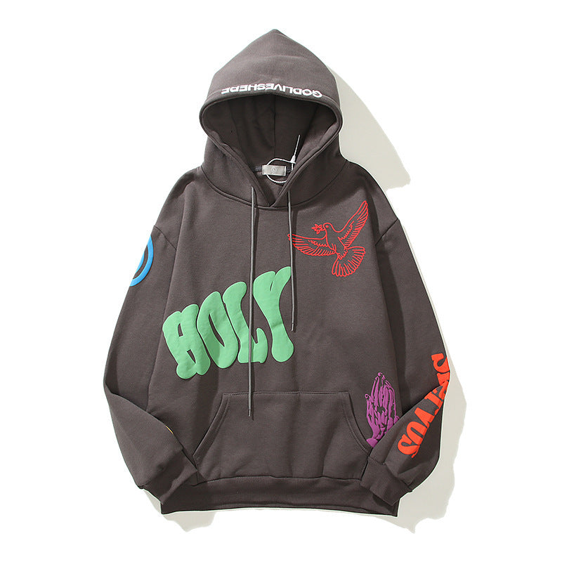 High Street Three-dimensional Foam Graffiti Printed Hoodie In Autumn And Winter