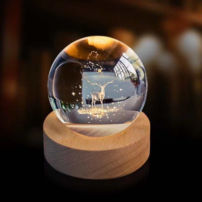 Crystal Ball Inside Carved 3d Luminous Glass Ball Desktop Decorative Ornaments