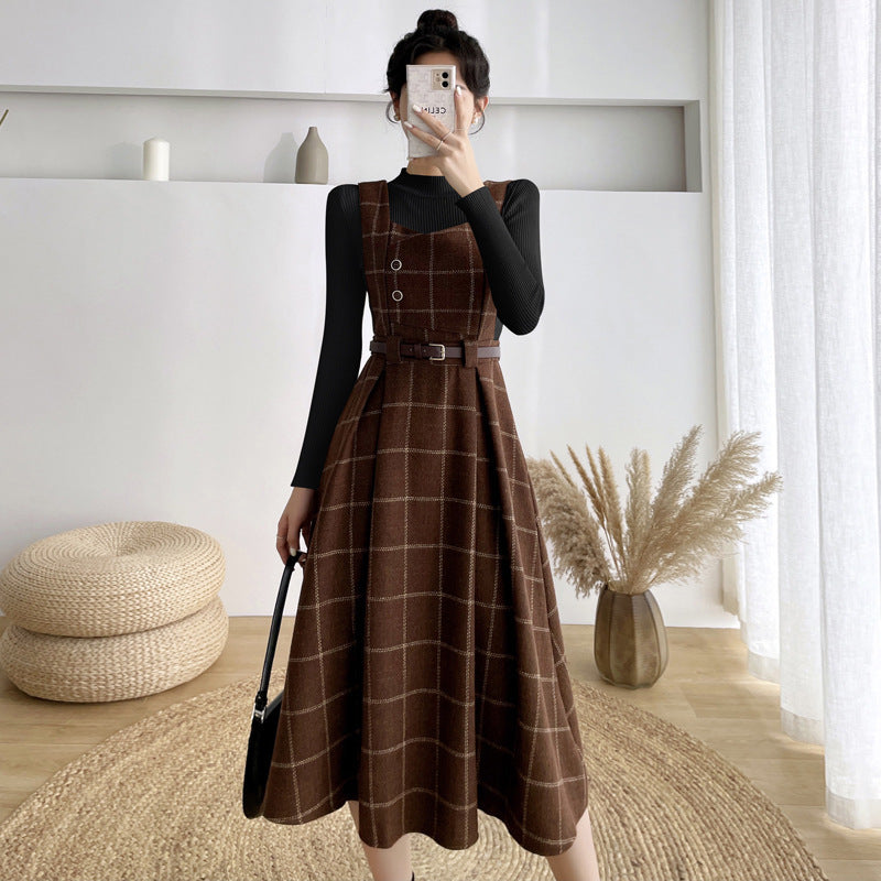 French Vintage Fashion Temperament Tweed Undershirt Dress