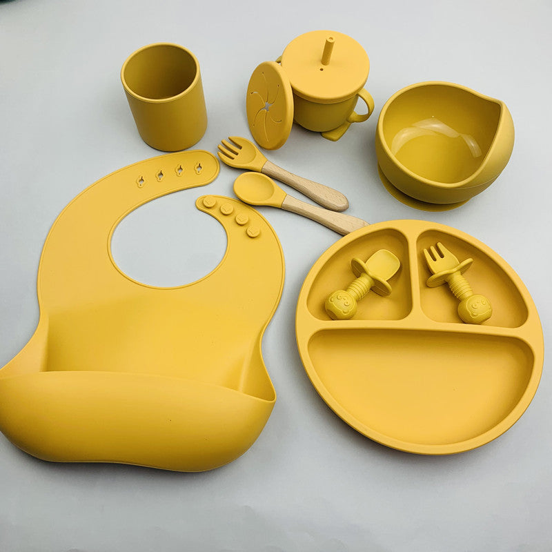 One Piece Complementary Food Feeding With Suction Cup And Silica Gel Bowl 9 Pieces