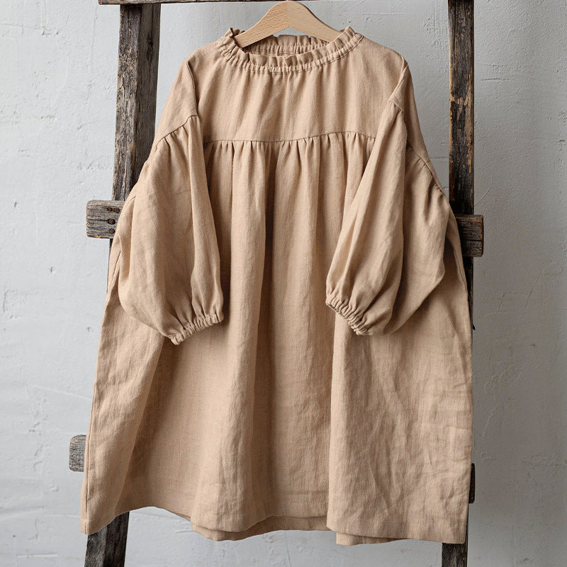 Girls' Ramie Cotton Dress Nordic Style