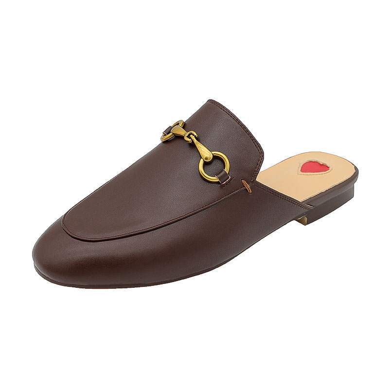 Horsebit Baotou Half Slippers Women's Outer Wear Leather Sandals