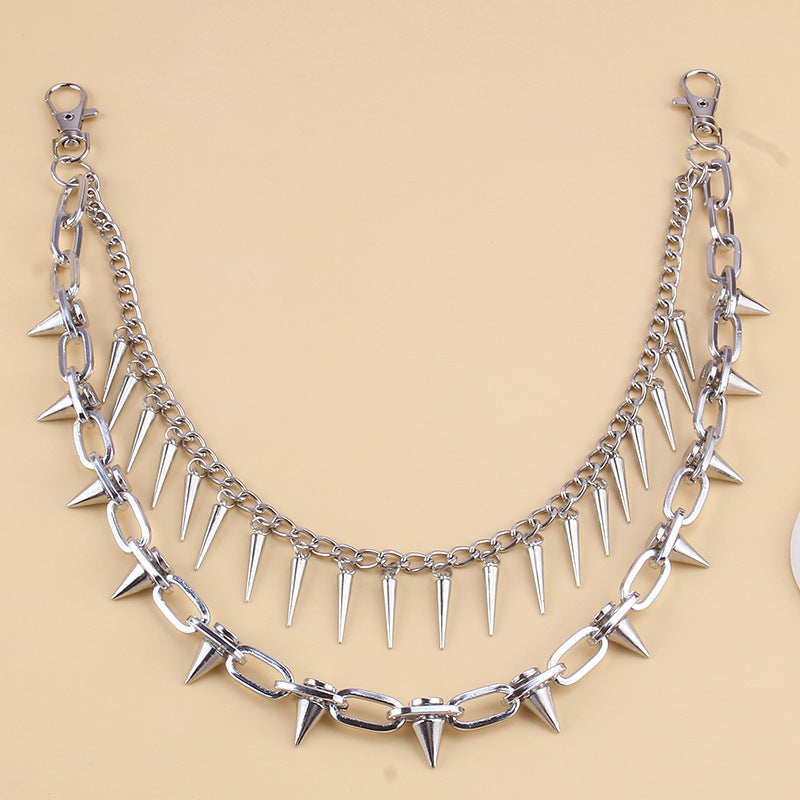 Rivet Chain Double Layer Phants Zipper Trendy Hip Hop Ornaments