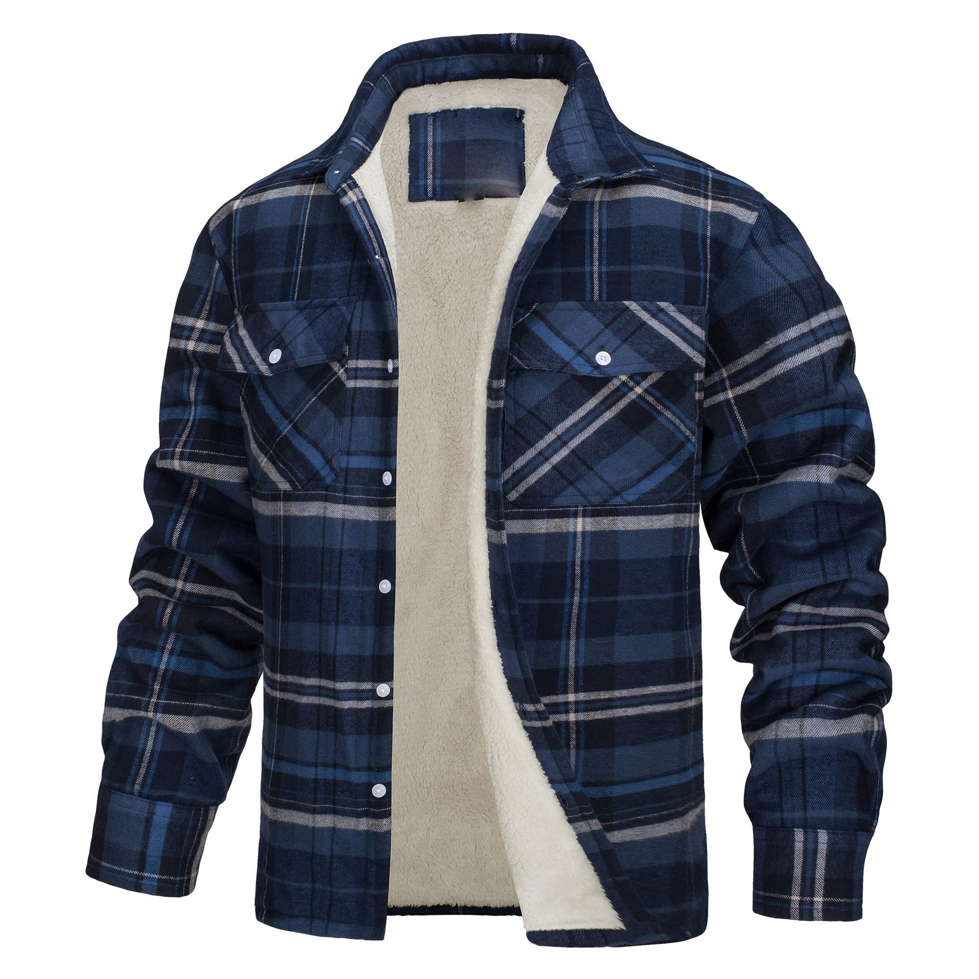 Long Sleeve Lapel Thick Checks Shirt Men's Jacket