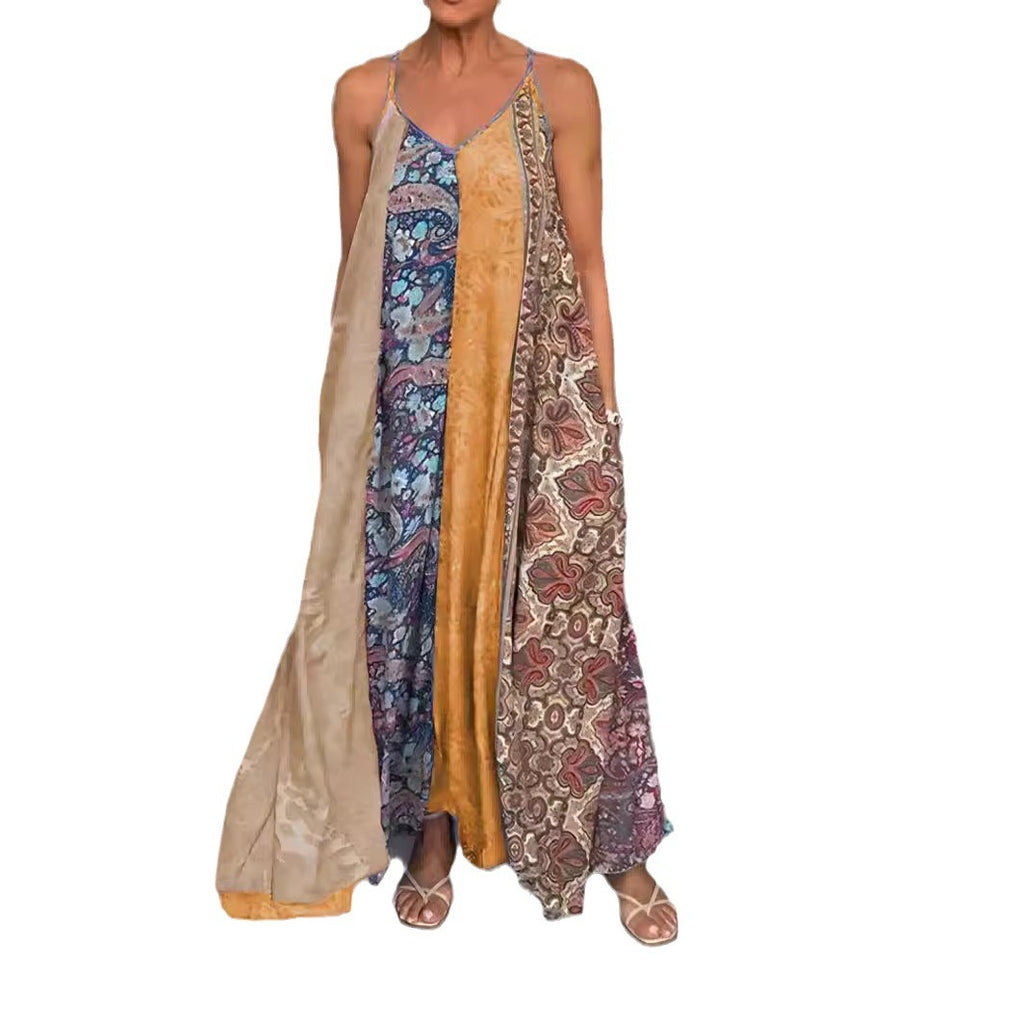 Multicolor Printing Multi-color Vacation Spaghetti Straps Long Skirt Large Swing Skirt